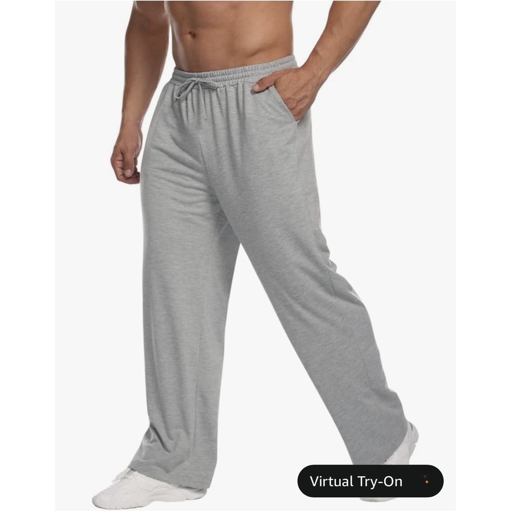 Deyeek‎ Men's Open Bottom Straight Leg Sweat Pants Grey Size Large